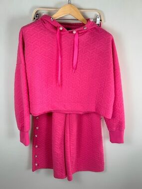 Simply Southern Hot Pink Pearl Rhinestone Set Small Wide Leg Pants Medium Hoodie
